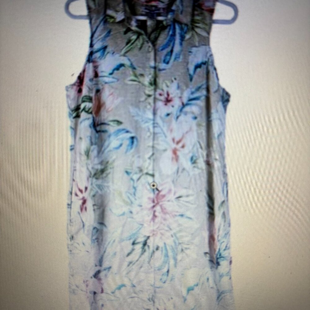 Tommy Bahama Size XL Maya Meadows Linen Floral Vacation Shirt Dress Women's - Picture 2 of 3